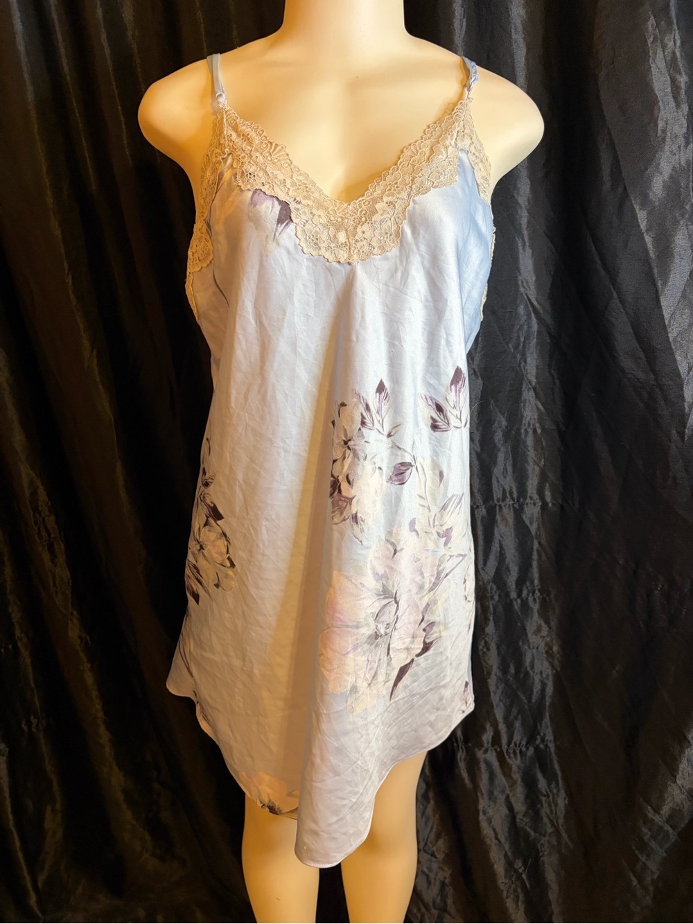 Apt. 9 Light Blue Floral Lace-Trim Satin Chemise